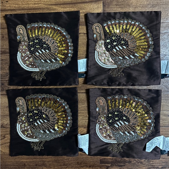 Pier One (Newport) • Turkey Time • 4 Pillow Cases • Brown/Gold • Sequins/ Beaded - Picture 5 of 16